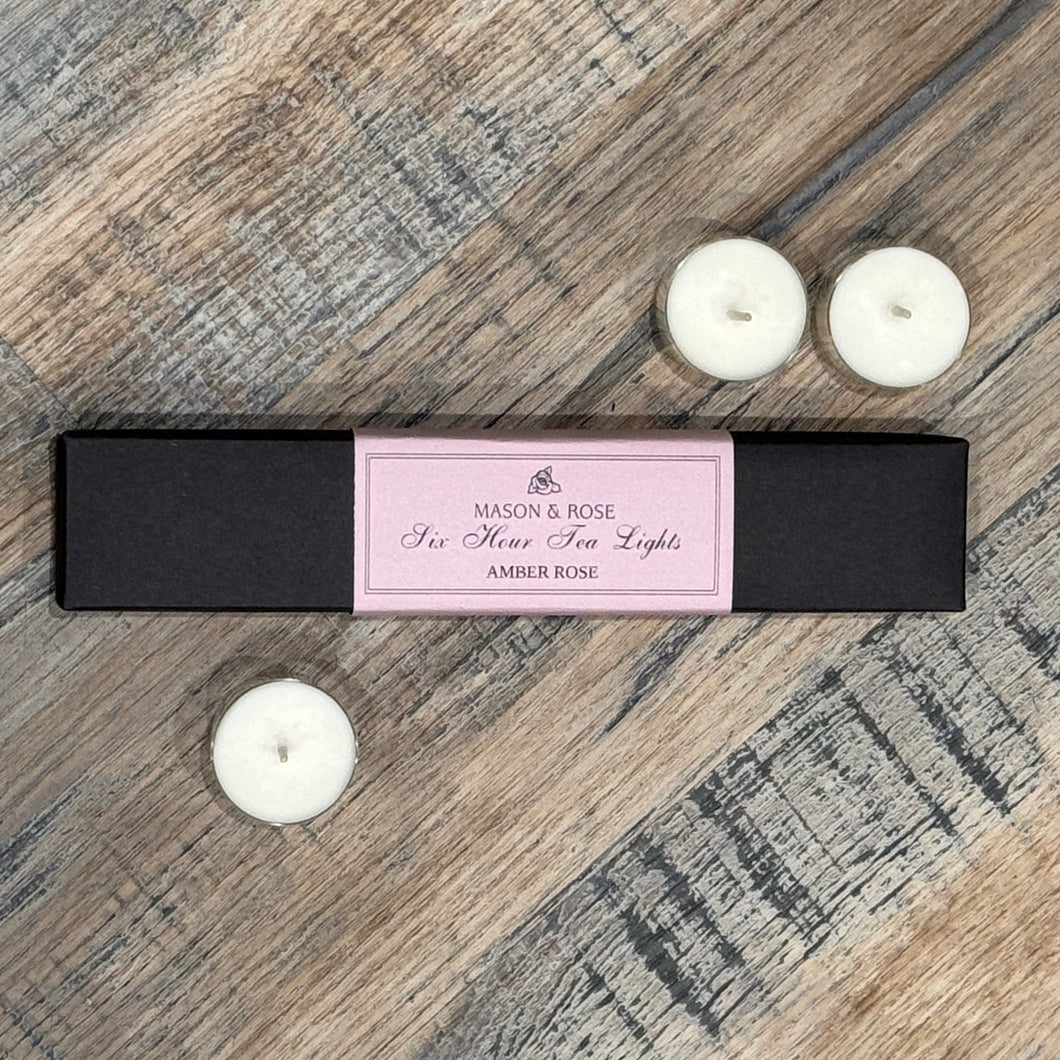NEW Amber Rose Six Hour Tea Light Set of 6