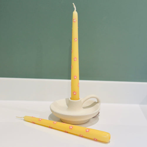 Lemon With Flowers Tapered Candle Duo
