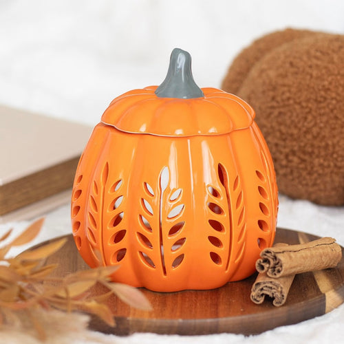 Orange Leaf Cut Out Ceramic Pumpkin Oil Burner.